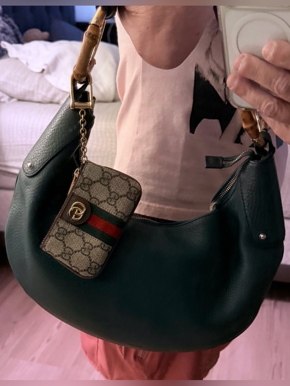 Gucci Vtg Half Moon Calfskin Leather Hobo Bag w Bamboo w Gold Rings - VGVC